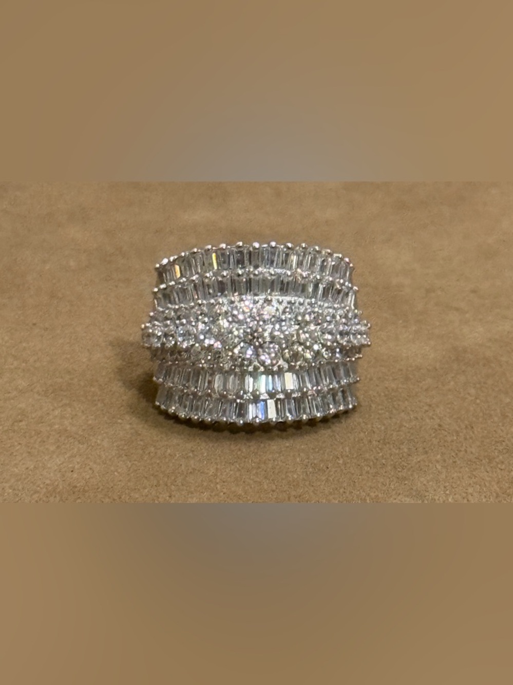 Crystal Multi-Row Statement Ring - Silver Tone